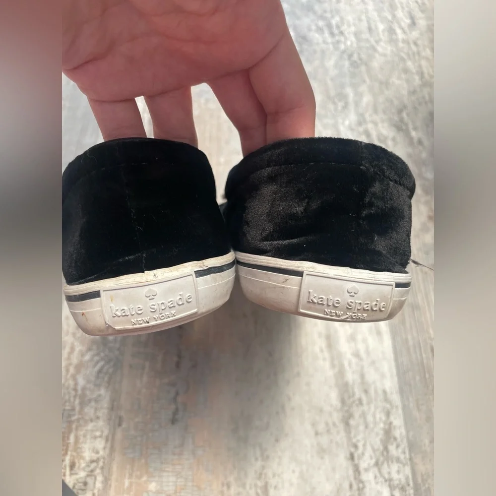 EUC Kate Spade Black Velvet Loafers with Leather Bow Detail